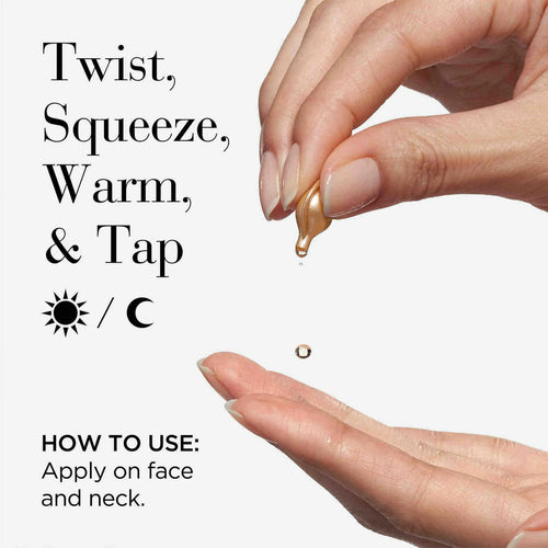 Squeeze 3 drops onto palm of hand, press palms together, and smooth over face