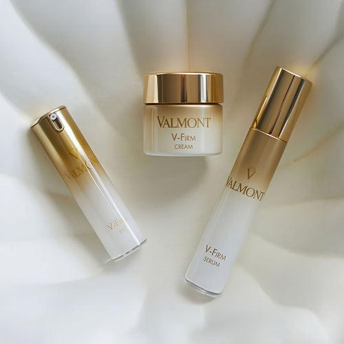 Valmont skincare products including cream, serum, and bottle